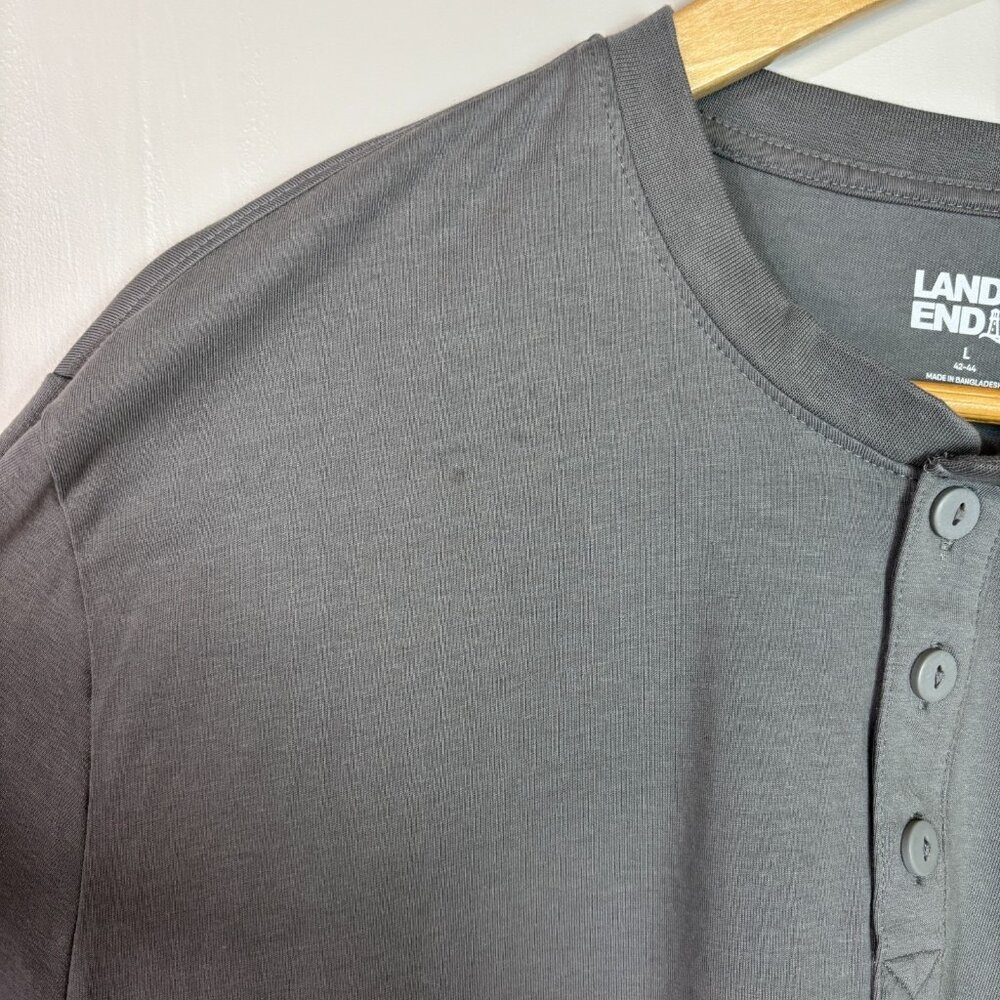 Lands End Shirt Large Henley Gray Stretch Cotton Long Sleeve Casual Men's - Picture 3 of 13
